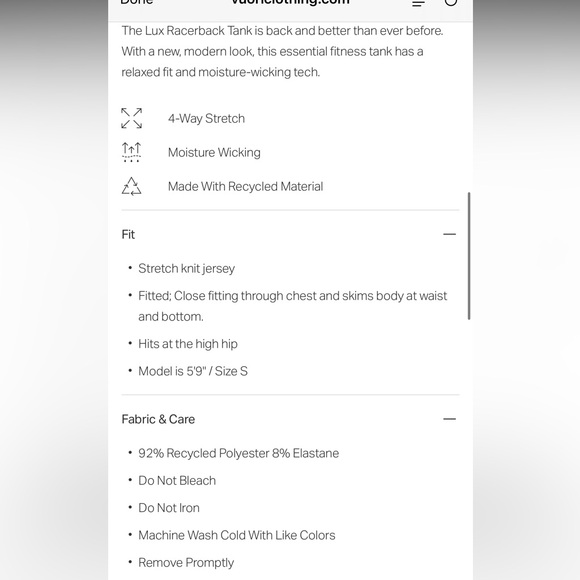 Vuori Lux Racerback Tank – Black (L) NWts - Picture 6 of 6